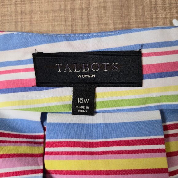 Talbot's Woman Striped Pleated Skirt Size 16W Pink Preppy Career Classic - Picture 3 of 7